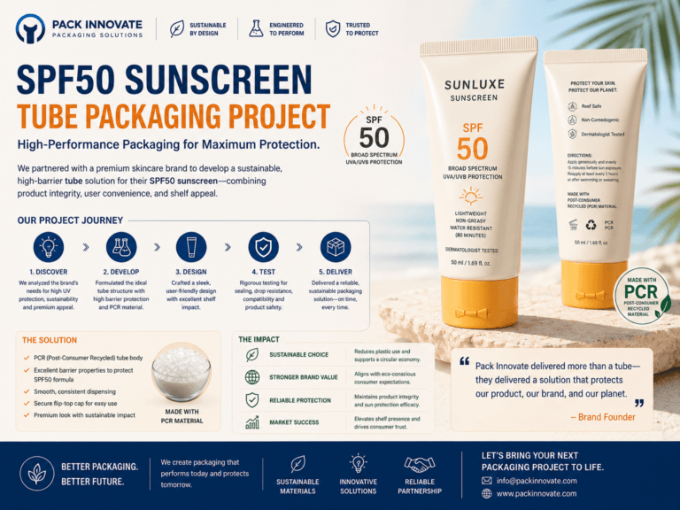 A growing skincare brand partnered with Xinfly Packaging to develop premium SPF50 sunscreen tubes featuring EVOH barrier protection
