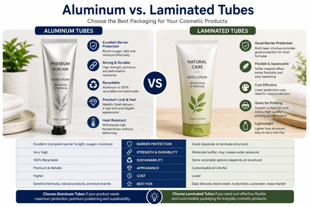 Aluminum Cosmetic Tubes: The Complete Guide (Benefits, Sizes, Uses) 6 Aluminum vs. Laminated Tubes