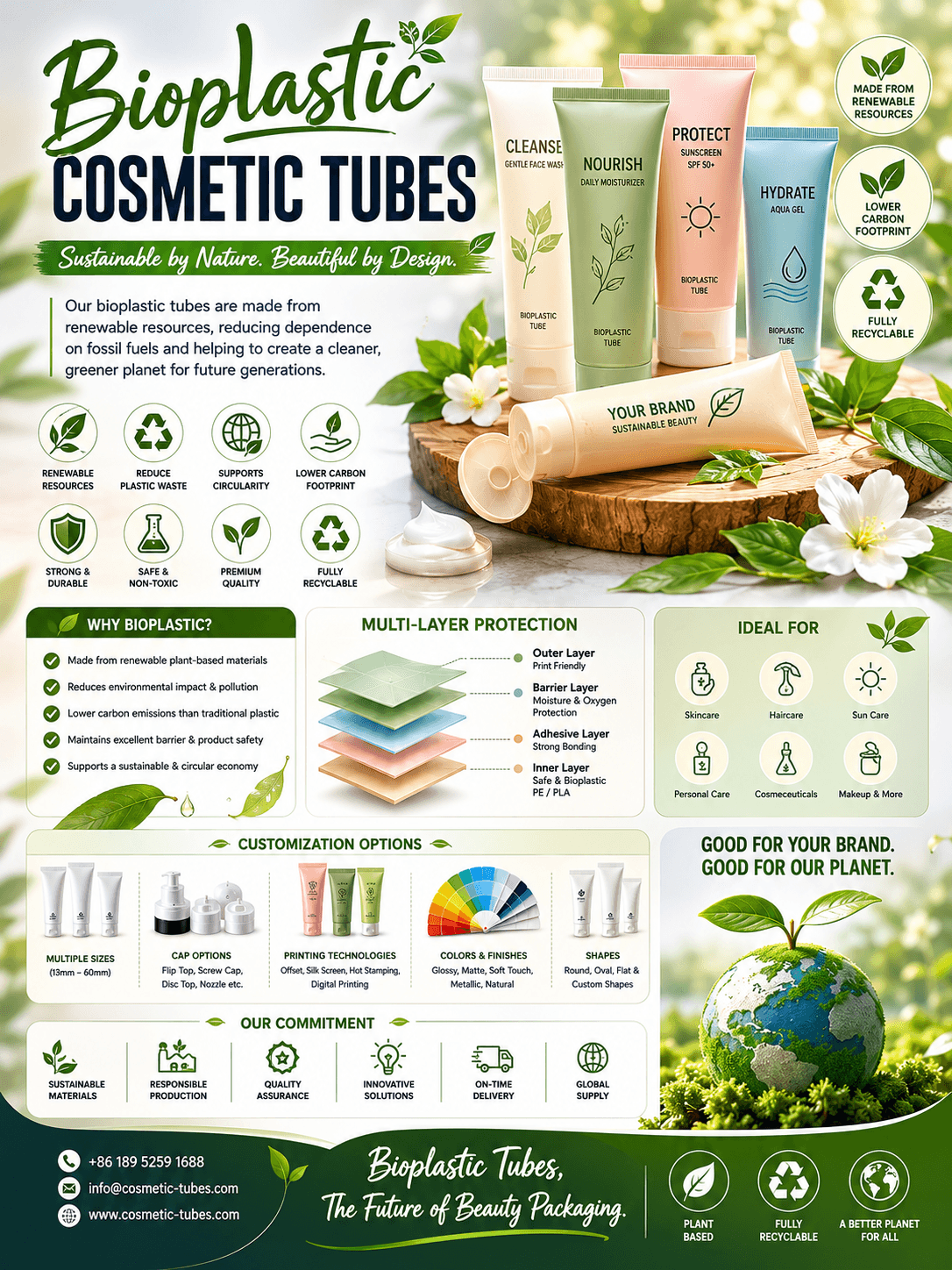 Bioplastic Cosmetic TubesΒ Manufacturer 1 Bioplastic cosmetic tubes manufacturer for sustainable skincare sunscreen makeup hair care and personal care packaging