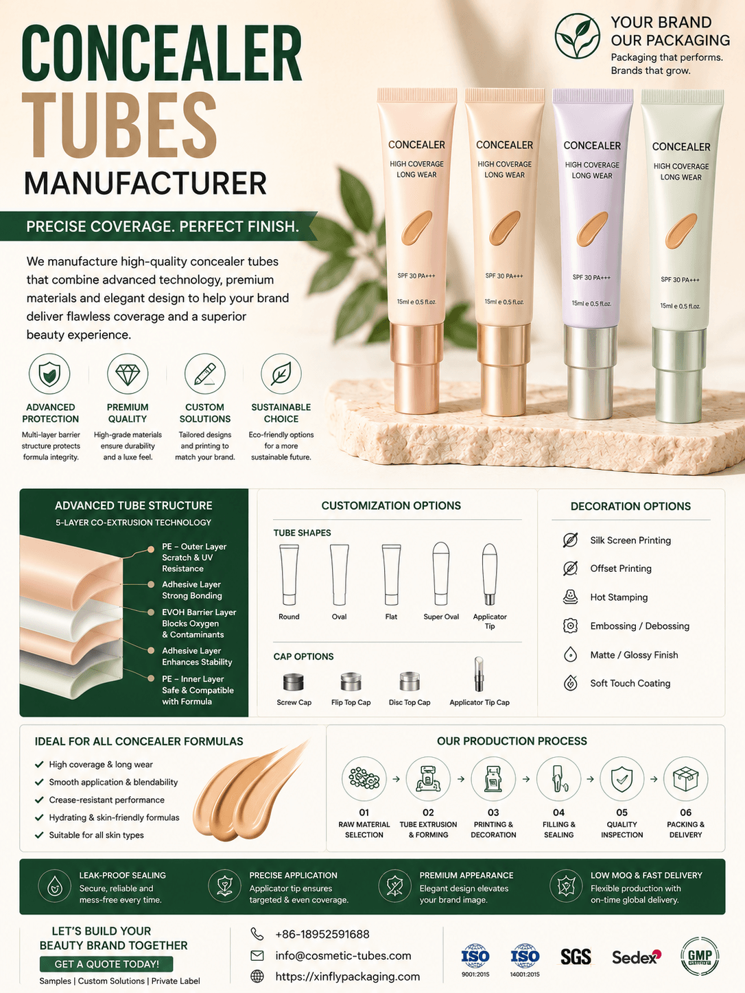 Concealer tubes manufacturer for high coverage makeup and spot correction packaging