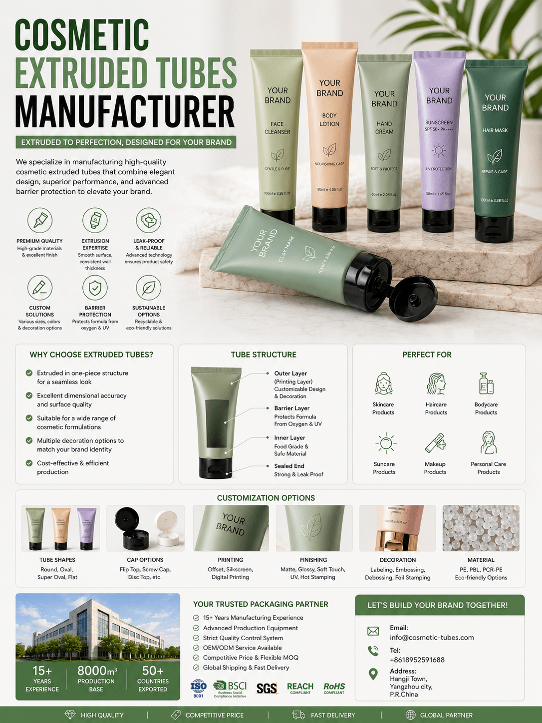 Cosmetic extruded tubes manufacturer for skincare sunscreen makeup hair care and personal care packaging