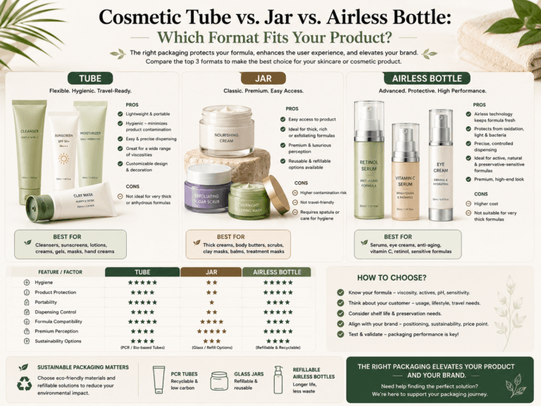 Cosmetic Tube vs. Jar vs. Airless Bottle: Which Format Fits Your Product 11 Cosmetic Tube vs. Jar vs. Airless Bottle Which Format Fits Your Product