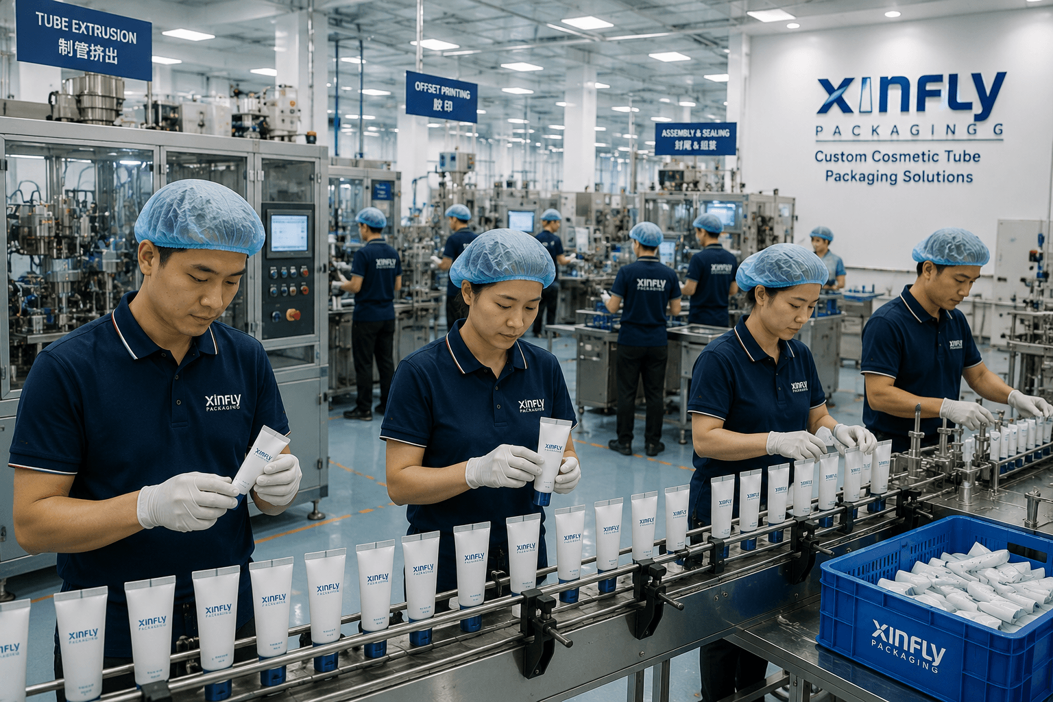 Our Team 5 Cosmetic tube production team at Xinfly Packaging factory