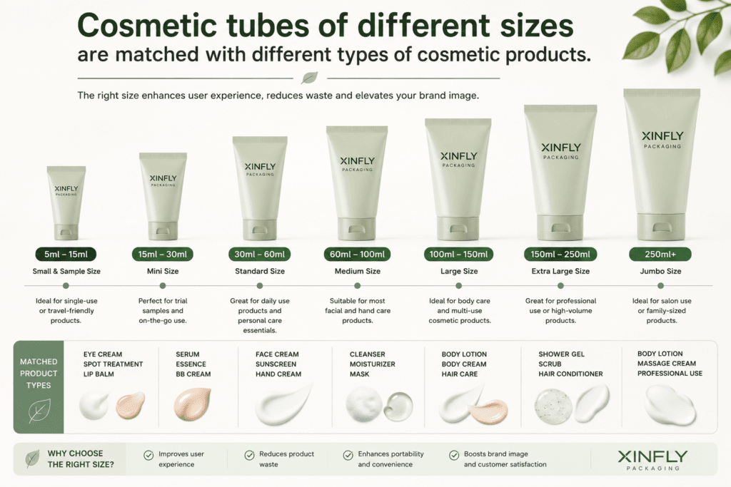 How to Choose Tube Capacity, Diameter, Length and Thickness for Your Cosmetic Packaging 2 Cosmetic tubes of different sizes are matched with different types of cosmetic products