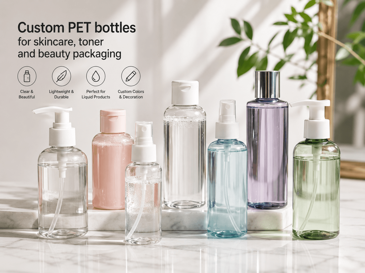 PET Bottles 1 Custom PET bottles for skincare toner and beauty packaging