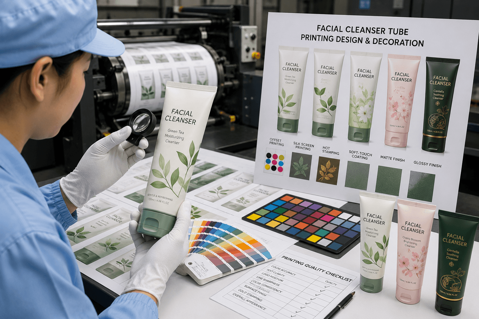 Facial cleanser tube printing design and decoration