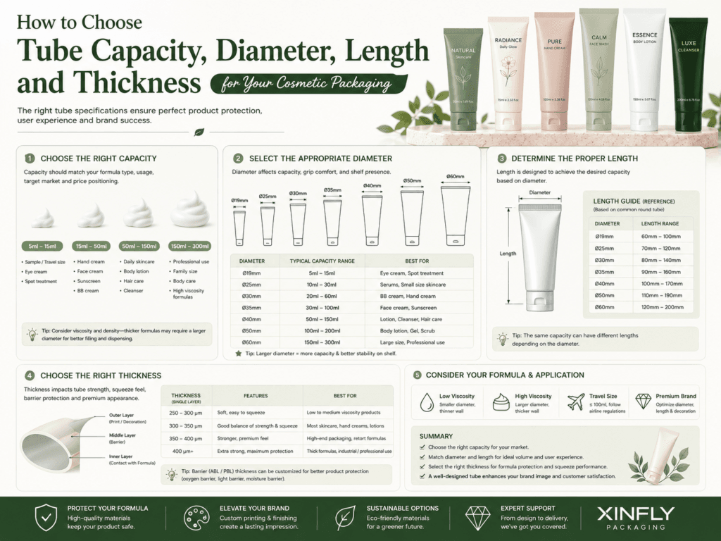 How to Choose Tube Capacity, Diameter, Length and Thickness for Your Cosmetic Packaging 1 How to Choose Tube Capacity, Diameter, Length and Thickness for Your Cosmetic Packaging