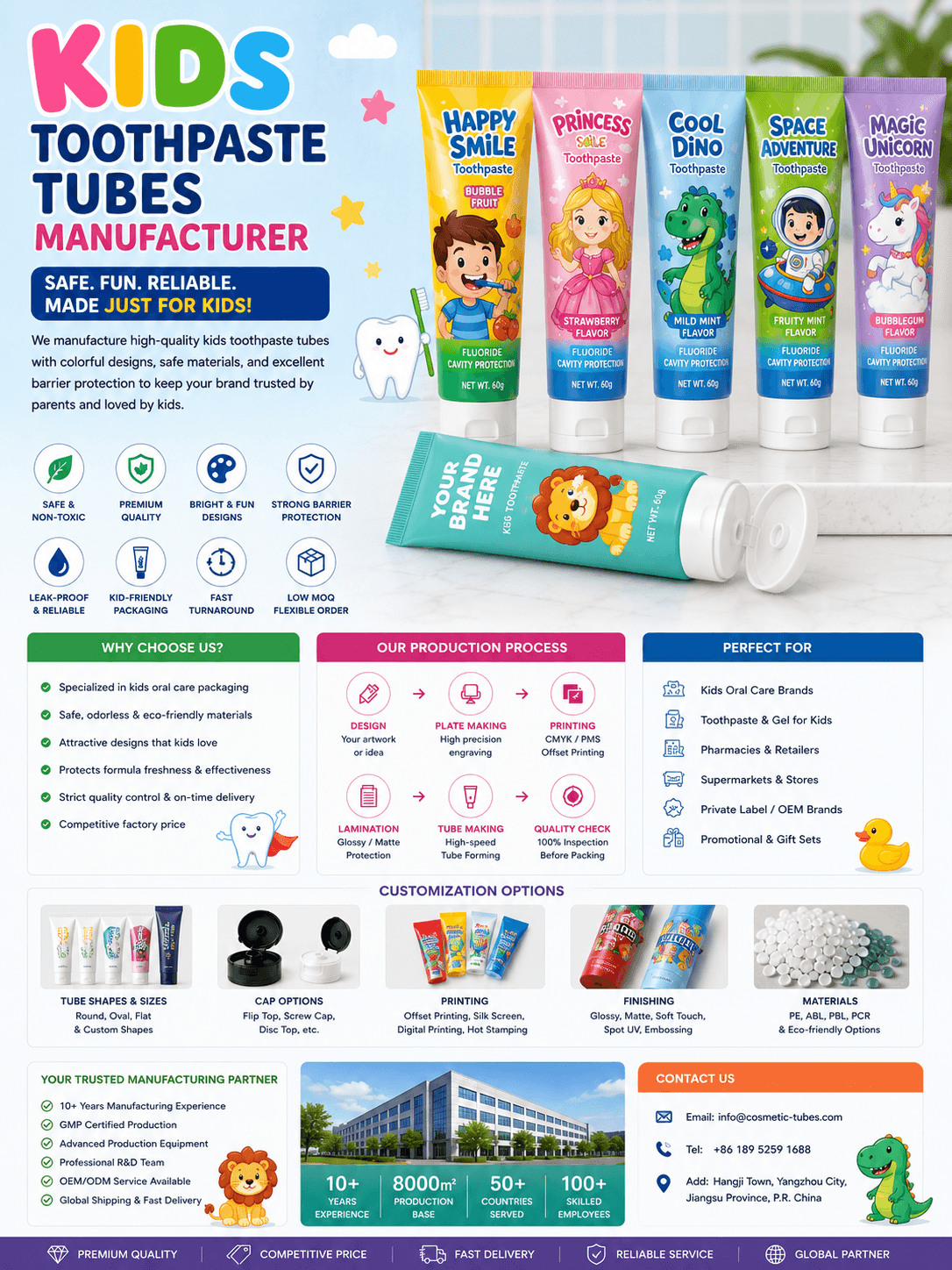 Kids toothpaste tubes manufacturer for children oral care colorful toothpaste packaging private label dental care tubes
