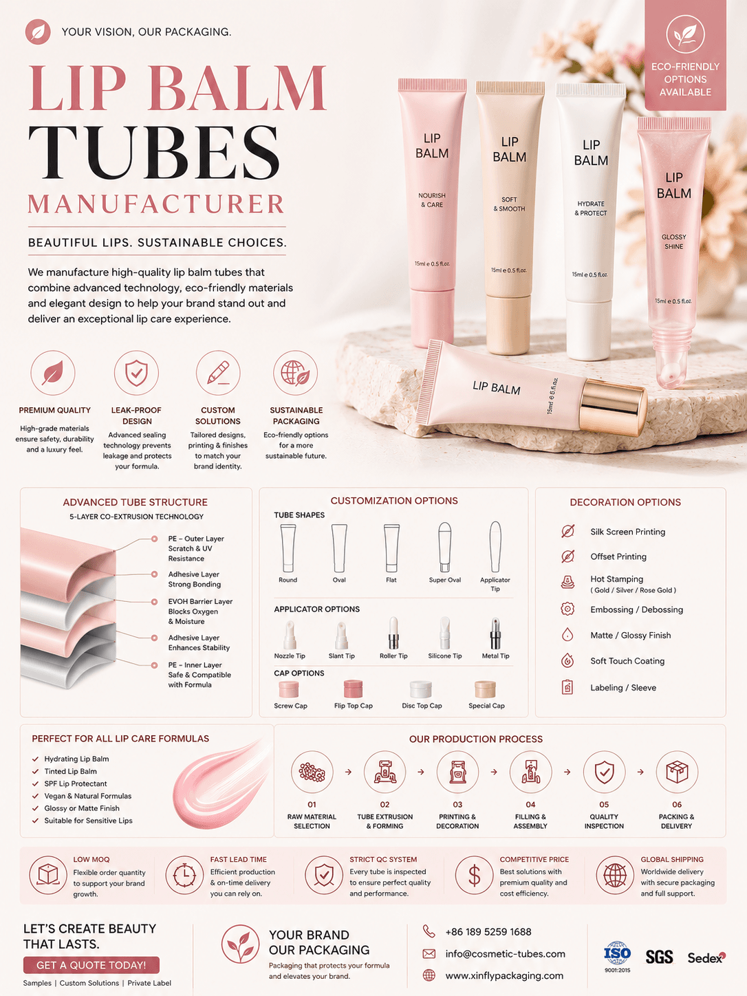 Lip balm tubes manufacturer for lip care SPF balm and private label beauty packaging