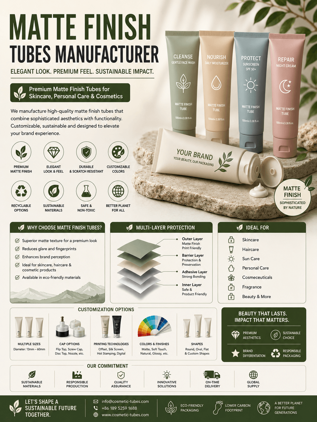 Matte Finish Tubes Manufacturer 1 Custom matte finish cosmetic tubes manufacturer for skincare and beauty packaging