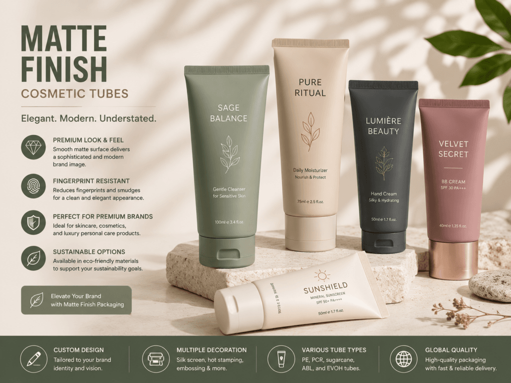 Matte Finish vs. Glossy vs. Soft Touch Tubes:Which is best for your cosmetic packaging 2 Matte Finish cosmetic tubes
