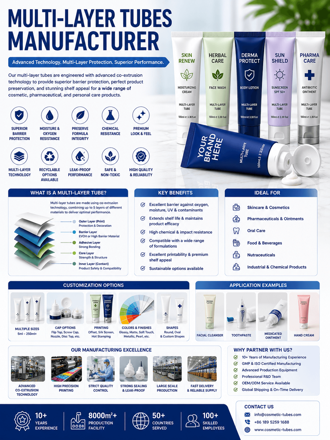 Multi-layer tubes manufacturer for sunscreen skincare toothpaste oral care and high barrier cosmetic tube packaging