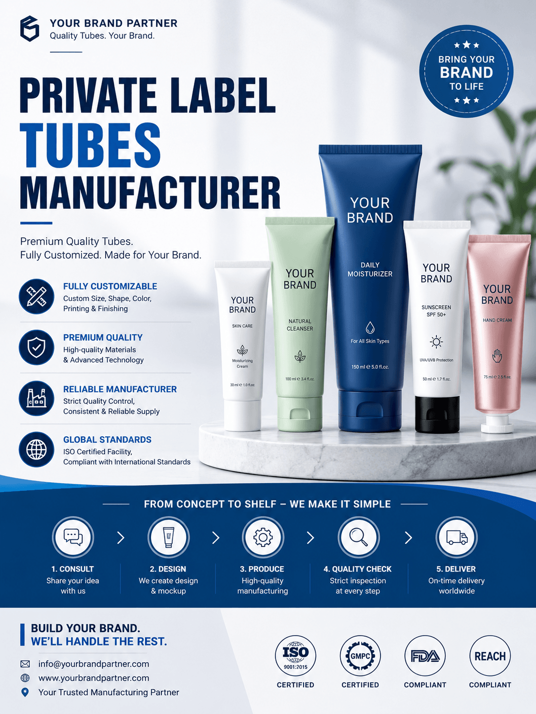 Private label tubes manufacturer for skincare makeup sunscreen and personal care brands