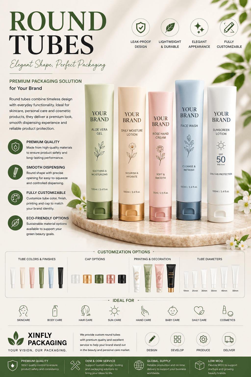Round Tubes 2 Custom Round Cosmetic Tubes by Xinfly Packaging