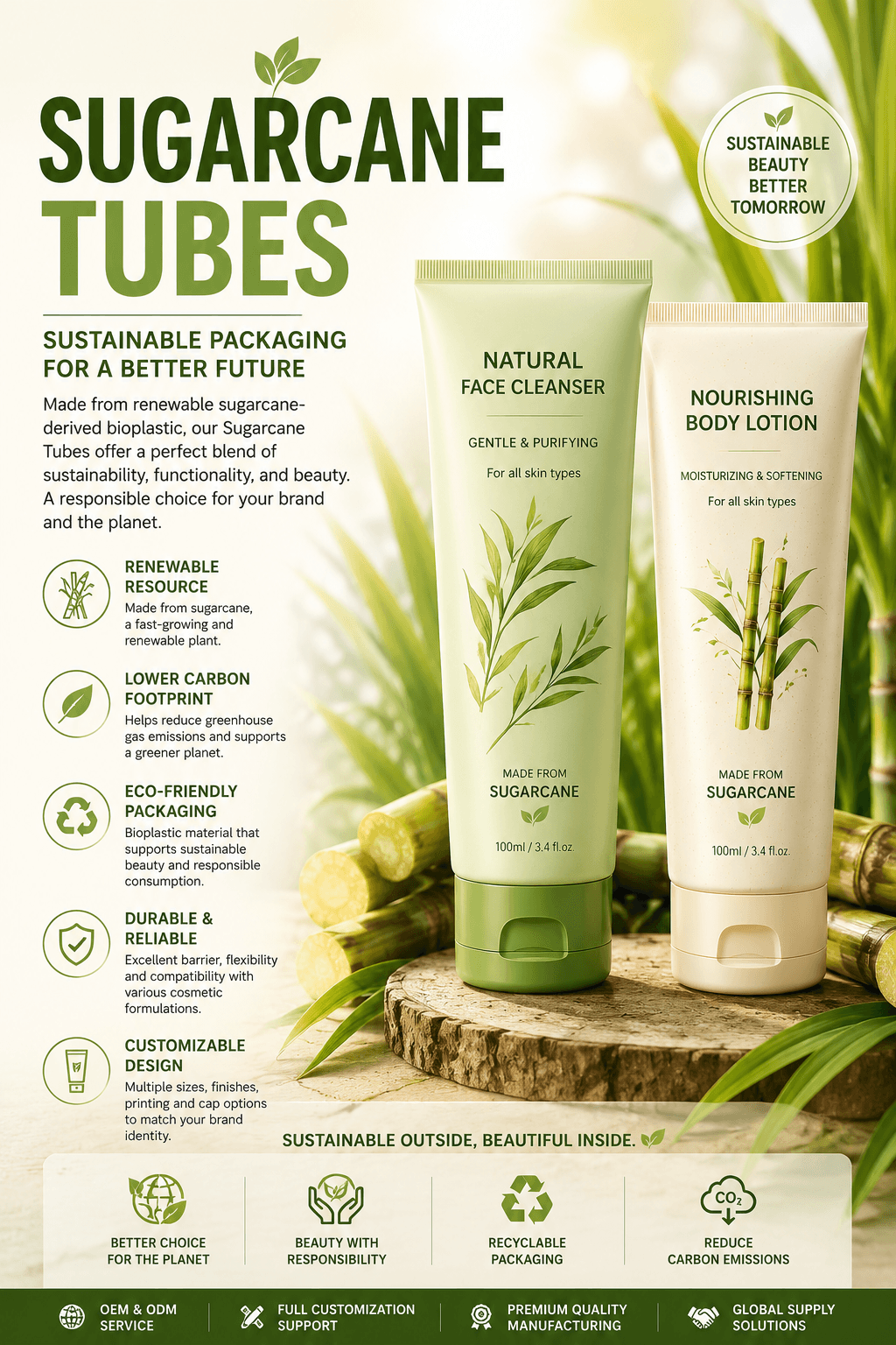 Sugarcane Tubes Manufacturer 1 Sugarcane Tubes Manufacturer for sustainable cosmetic packaging