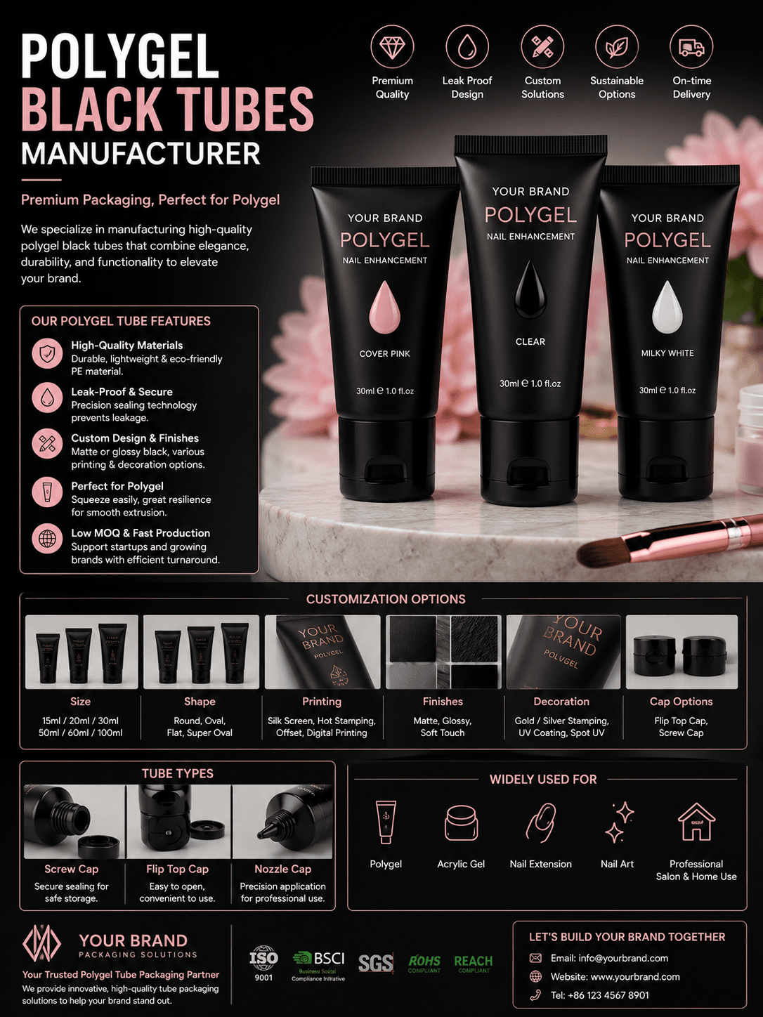 Builder Poly gel Tubes Manufacturer 1 Builder poly gel black tubes manufacturer for UV builder gel nail extension gel and professional salon nail packaging
