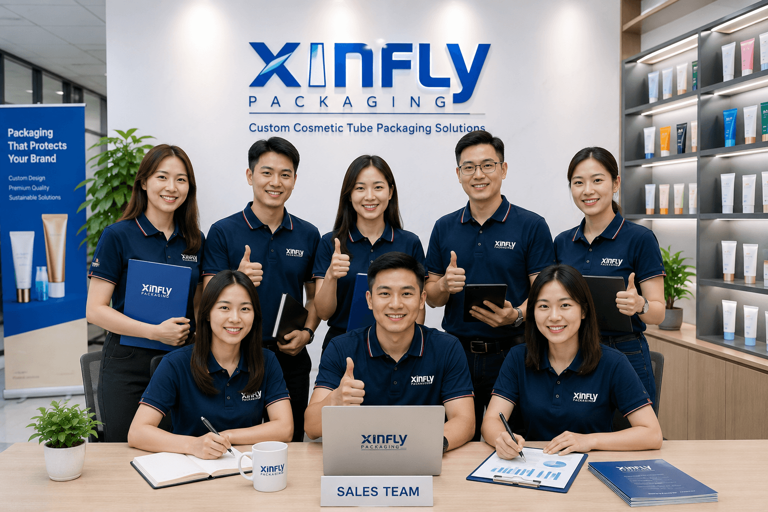 Our Team 2 Cosmetic tube packaging sales team at Xinfly Packaging