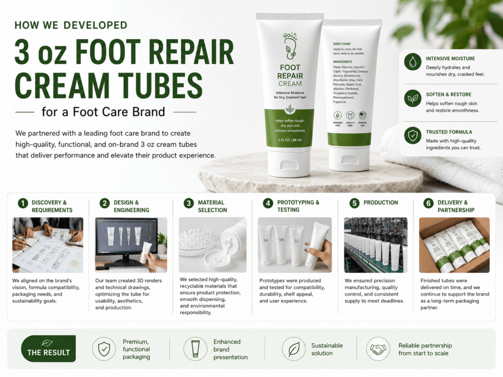How We Developed 3 oz Foot Repair Cream Tubes for a Foot Care Brand 9 3 oz Foot Repair Cream Tubes for a Foot Care Brand