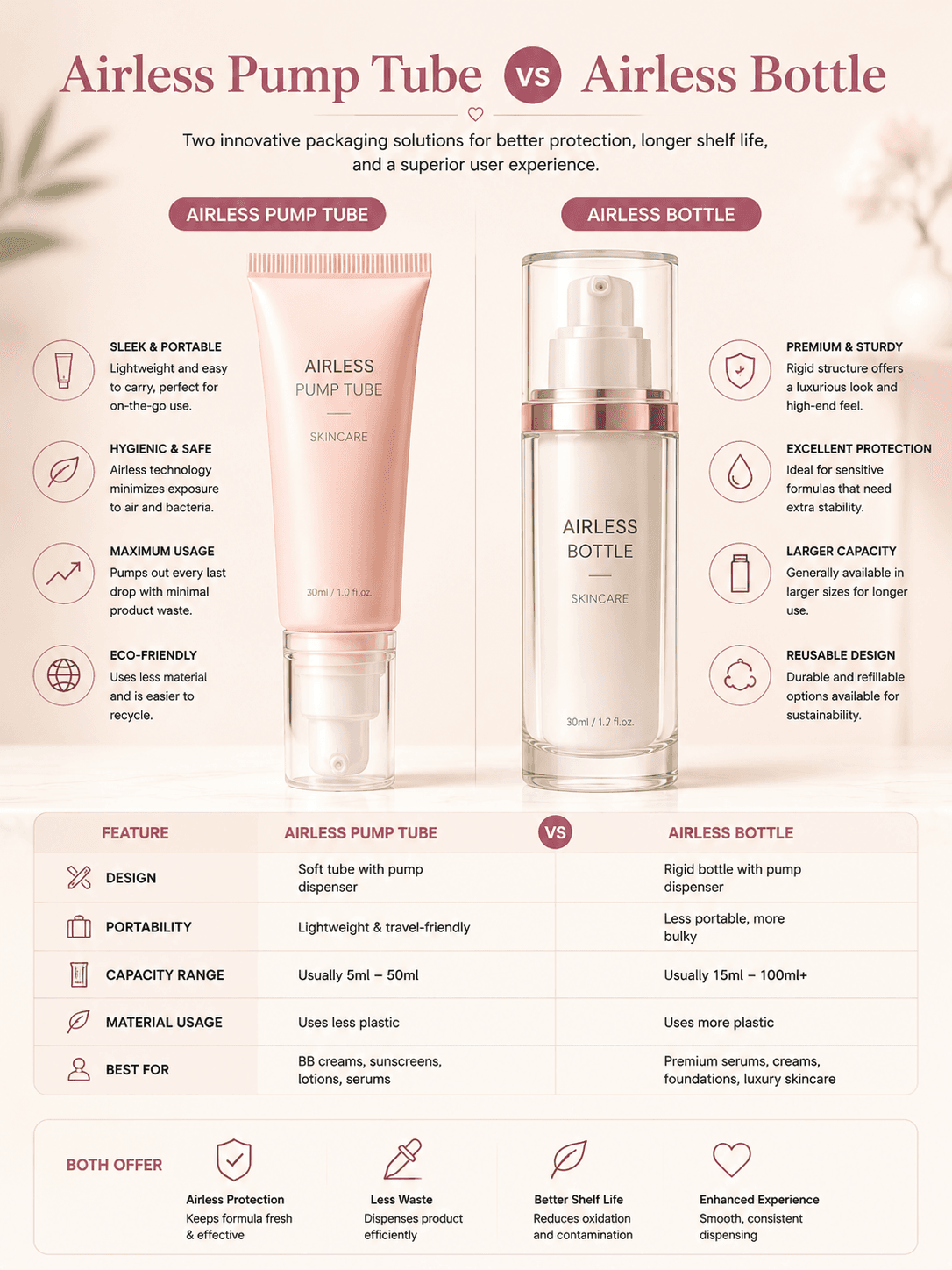 Airless Pump Tube vs Airless Bottle: Which Packaging Is Better for Your Formula? 1 Airless Pump Tube vs Airless Bottle cosmetic packaging comparison