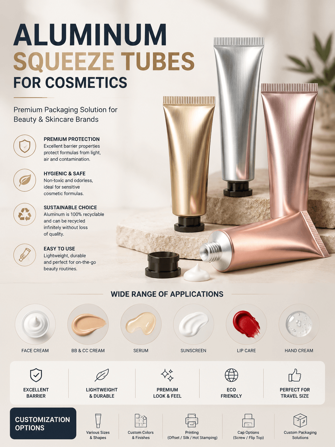 Aluminum Squeeze Tubes For Cosmetics 1 Aluminum squeeze tubes for cosmetics packaging high barrier recyclable metal tubes