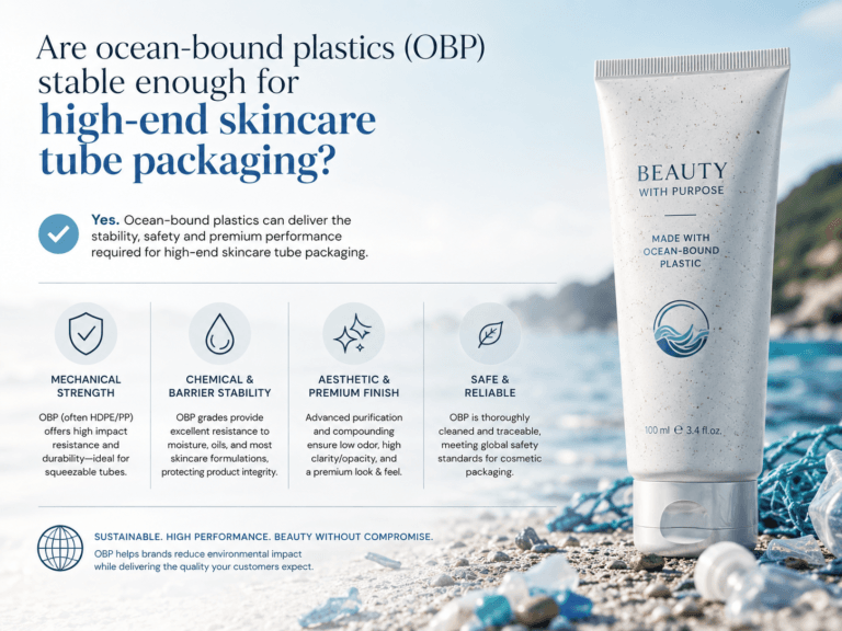 Are ocean-bound plastics (OBP) stable enough for high-end skincare tube packaging