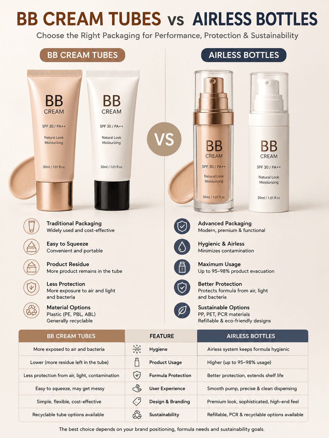 BB Cream Tubes vs Airless Bottles: Which Packaging Works Best for Your BB Cream? 1 BB Cream Tubes vs Airless Bottles by Xinfly Packaging