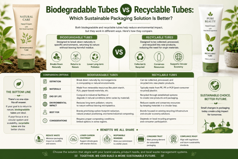 Biodegradable Tubes vs Recyclable Tubes:Which Sustainable Packaging Solution Is Better? 7 Biodegradable Tubes vs Recyclable Tubes