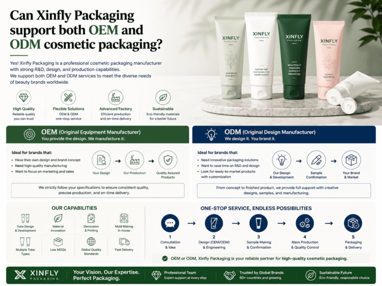 Can Xinfly Packaging support both OEM and ODM cosmetic packaging? 3 Can Xinfly Packaging support both OEM and ODM cosmetic packaging