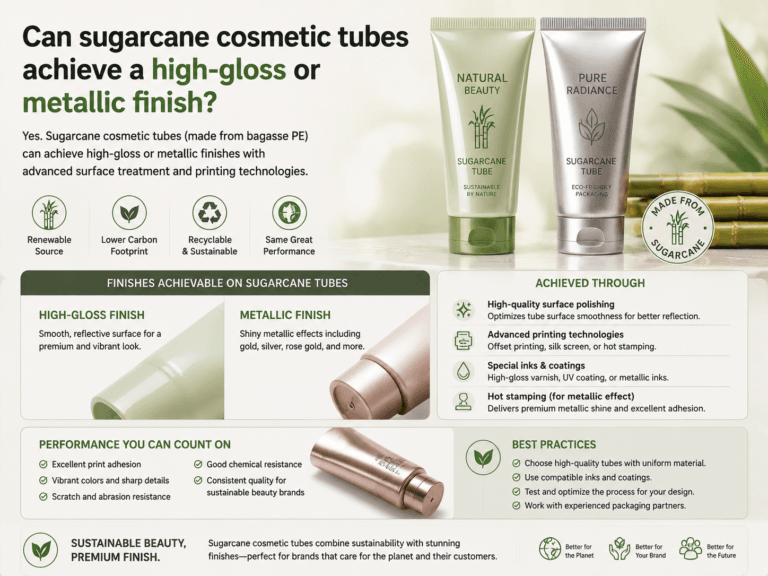 Can sugarcane cosmetic tubes achieve a high-gloss or metallic finish
