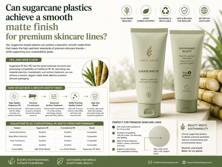Can sugarcane plastics achieve a smooth matte finish for premium skincare lines?