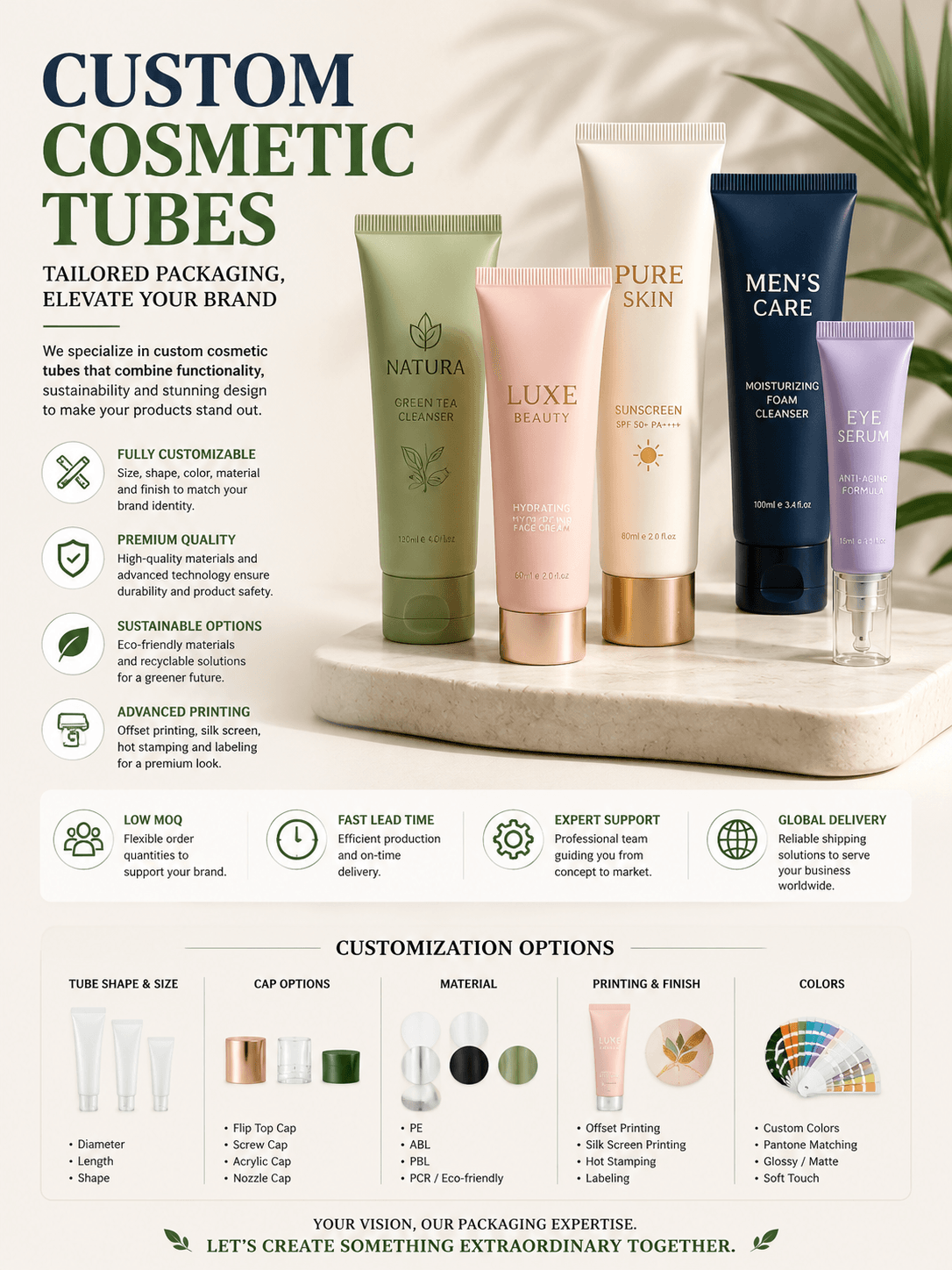 Custom cosmetic tubes 1 Custom cosmetic tubes manufacturer OEM skincare squeeze tubes packaging
