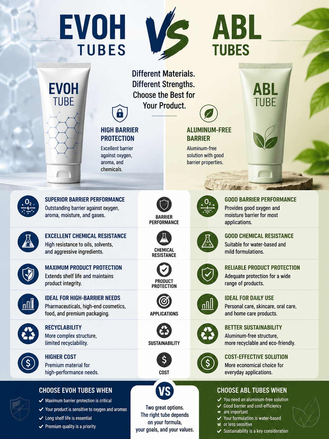 EVOH vs ABL tubes high barrier cosmetic tube comparison by Xinfly Packaging