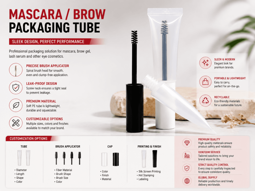 Empty Mascara Packaging Tube With Brush Project | Custom Mascara Tube Manufacturer 10 Empty Mascara Packaging Tube With Brush Project | Custom Mascara Tube Manufacturer