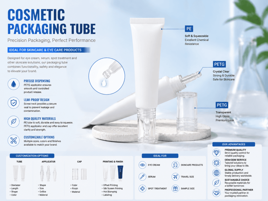 Eye Cream Essence Tube with Long Mouth Drop Cover Packaging 8 Eye Cream Essence Tube with Long Mouth Drop