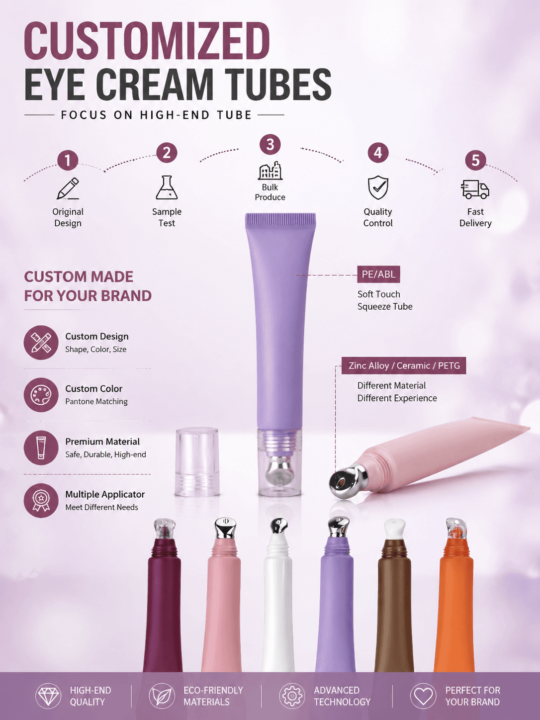 Eye Cream Tube Packaging with Applicator Head 1 Eye cream tube packaging with applicator head including roller ball and massage applicator design