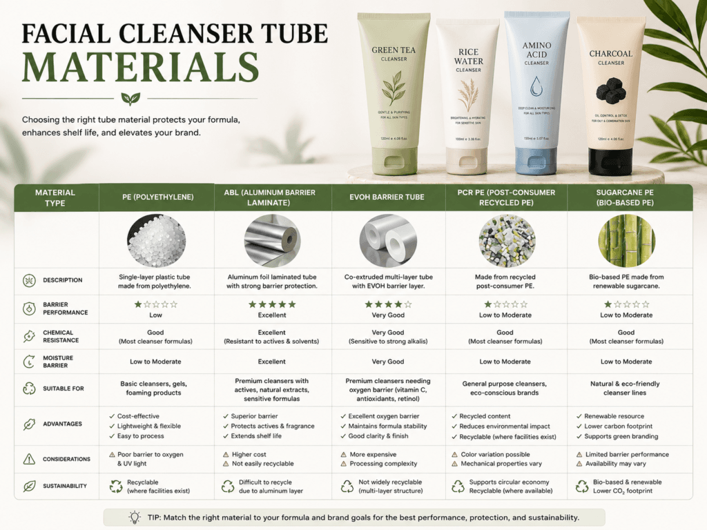 Facial Cleanser Tube Packaging: Materials, Sizes, and Print Options 2 Facial Cleanser Tube Materials