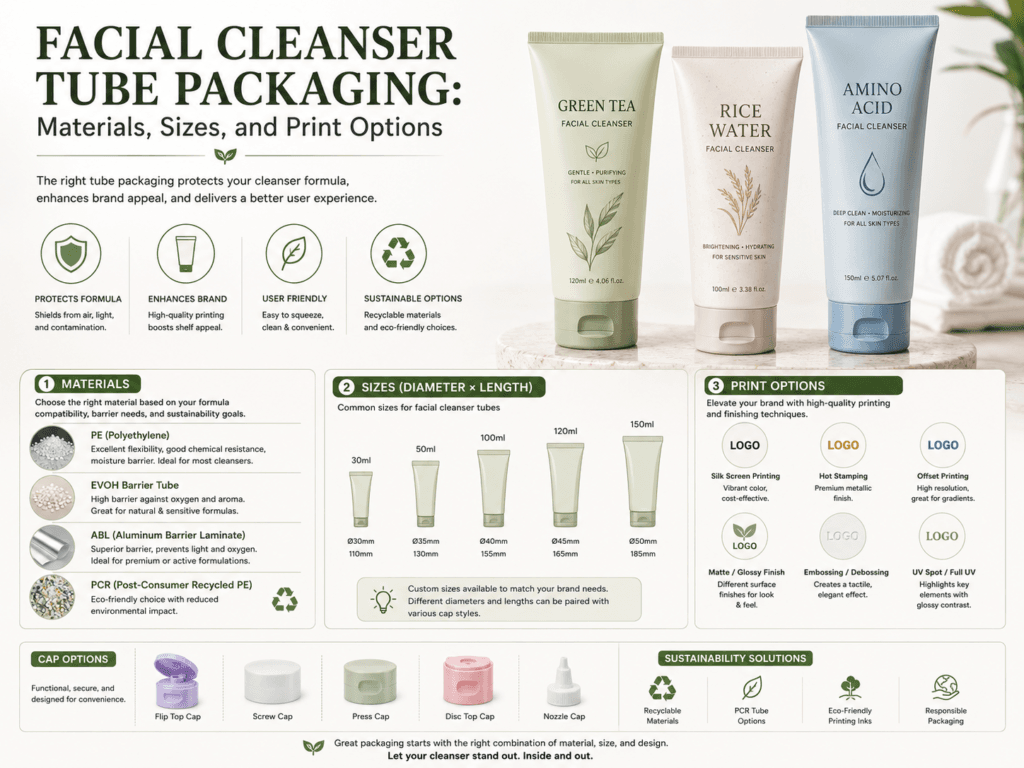 Facial Cleanser Tube Packaging: Materials, Sizes, and Print Options 1 Facial Cleanser Tube Packaging: Materials, Sizes, and Print Options