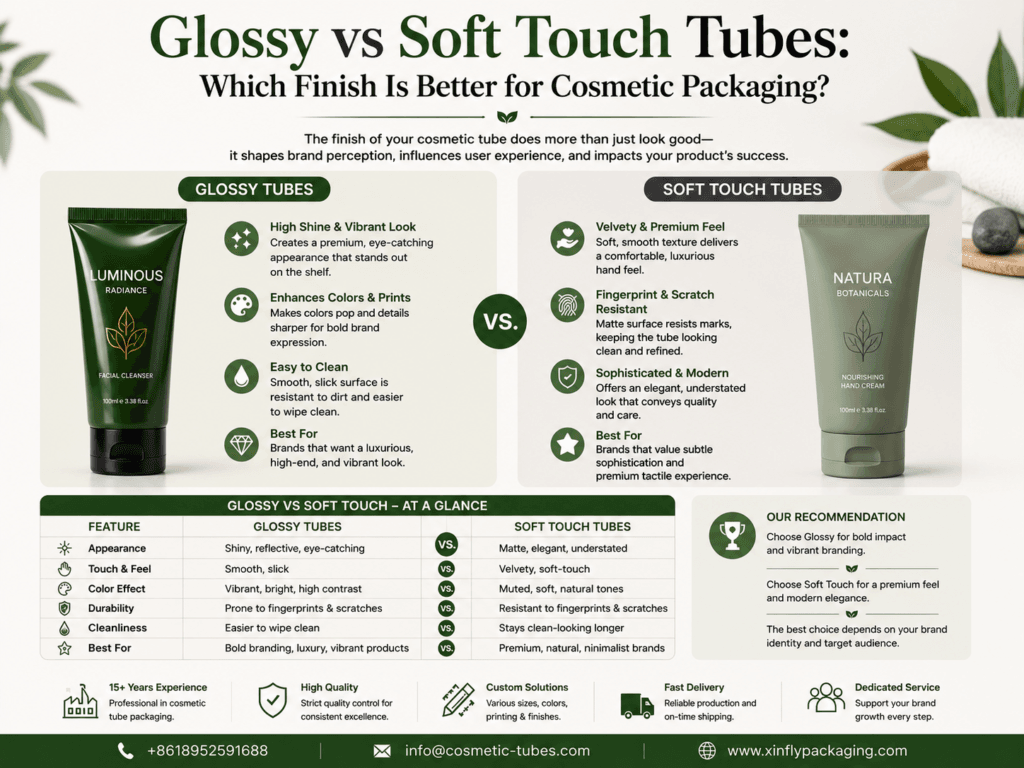 Glossy vs Soft Touch Tubes: Which Finish Is Better for Cosmetic Packaging? 4 Glossy vs Soft Touch Tubes