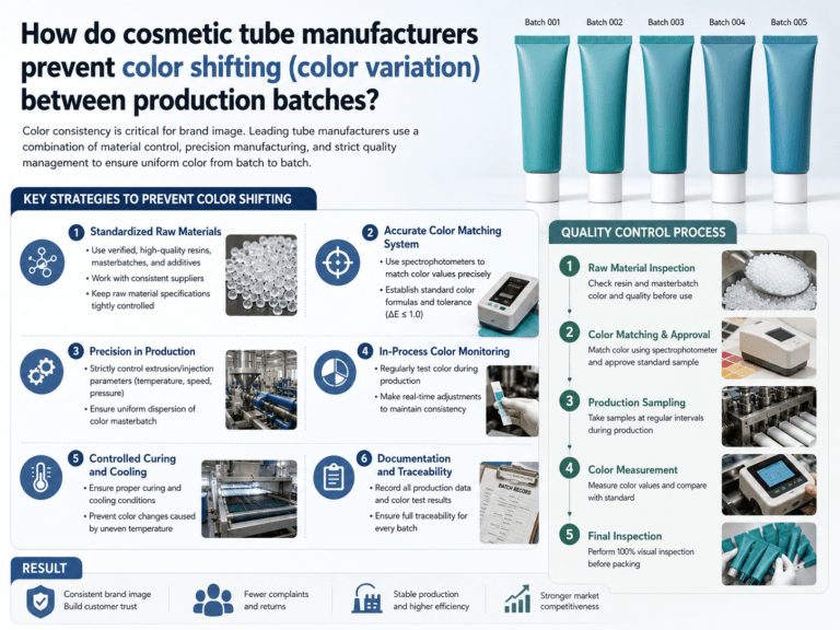How do cosmetic tube manufacturers prevent color shifting (color variation) between production batches?
