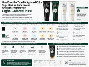 How does the tube background color (e.g., black or dark green) affect the vibrancy of light-colored inks