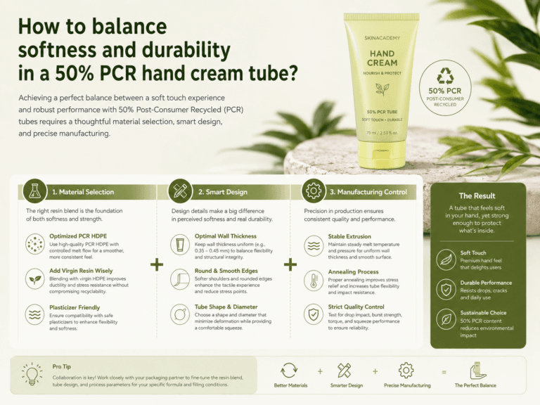 How to balance softness and durability in a 50% PCR hand cream tube?