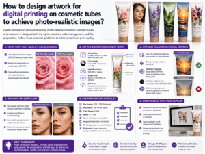 How to design artwork for digital printing on cosmetic tubes to achieve photo-realistic images?