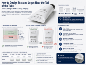 How to design text and logos near the tail of the tube to avoid getting cut off during crimping