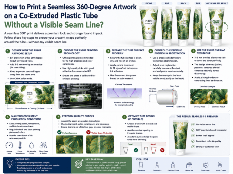 How to print a seamless 360-degree artwork on a co-extruded plastic tube without a visible seam line? 8 How to print a seamless 360-degree artwork on a co-extruded plastic tube without a visible seam line