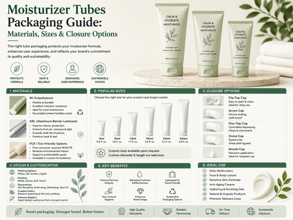 Moisturizer Tubes Packaging Guide:Materials, Sizes & Closure Options 12 Moisturizer Tubes Packaging Guide