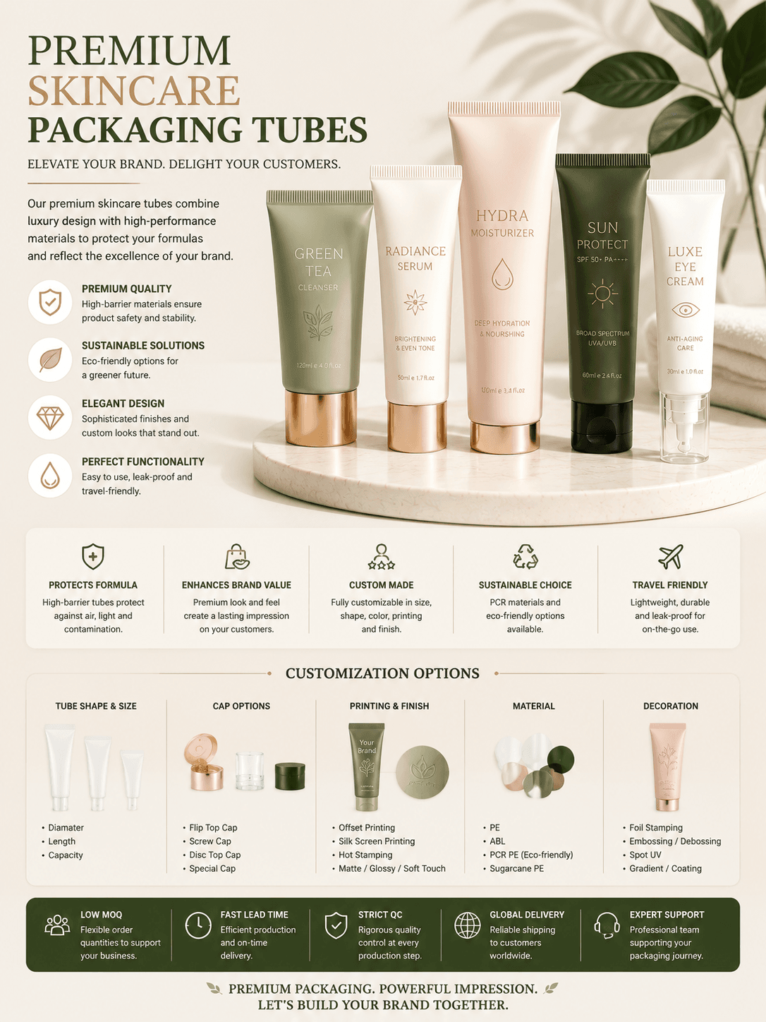Premium skincare packaging tubes luxury cosmetic squeeze tubes manufacturer