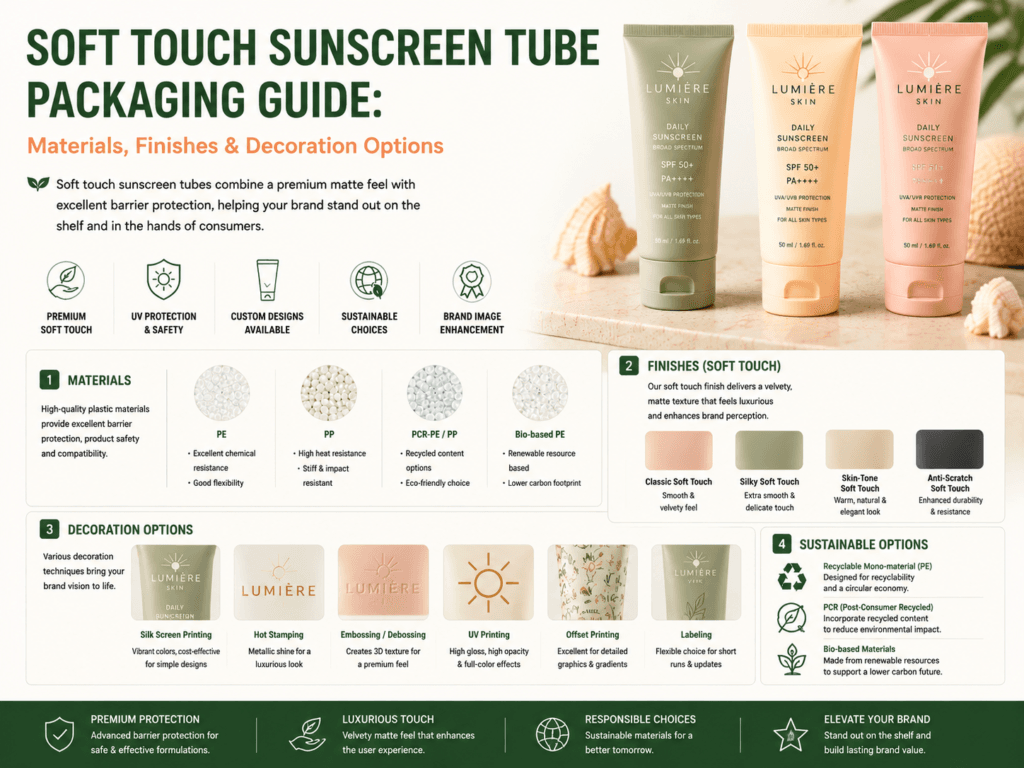 Soft Touch Sunscreen Tube Packaging Guide: Materials, Finishes & Decoration Options 9 Soft Touch Sunscreen Tube Packaging Guide