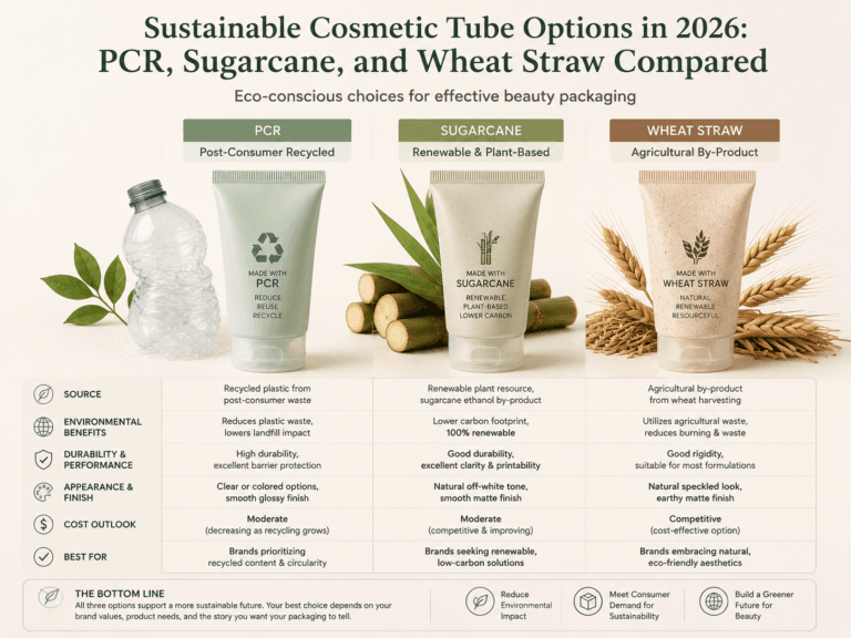 Sustainable Cosmetic Tube Options in 2026: PCR, Sugarcane, and Wheat Straw Compared 10 Sustainable Cosmetic Tube Options in 2026 PCR, Sugarcane, and Wheat Straw Compared