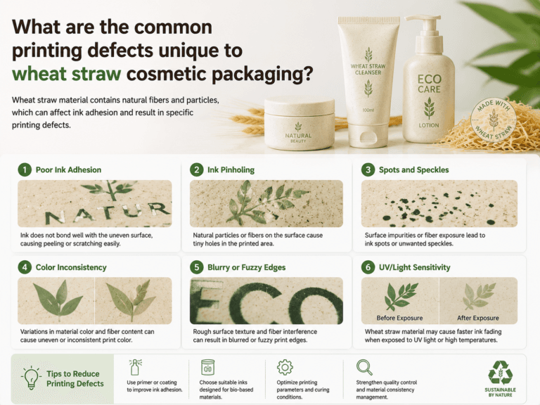 What are the common printing defects unique to wheat straw cosmetic packaging