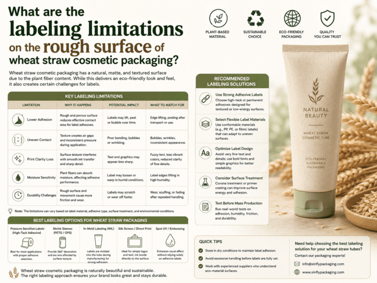 What are the labeling limitations on the rough surface of wheat straw cosmetic packaging?